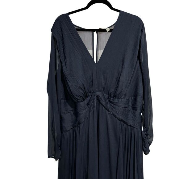 ASOS Navy Blue V-Neck Semi Sheer Evening Maxi Gown Dress - Picture 5 of 10